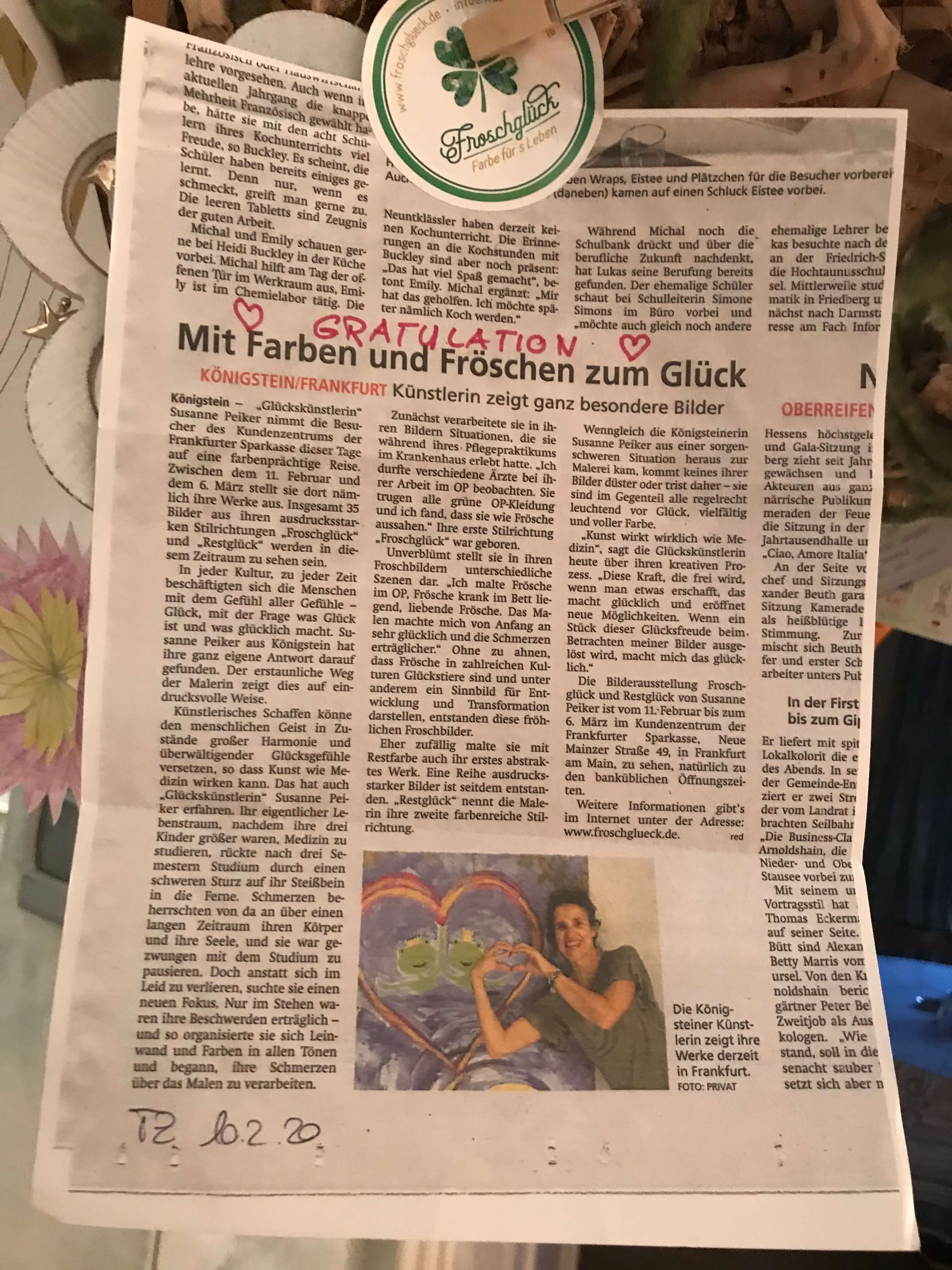 Presseartikel 10.02.2020 Taunuszeitung Susanne Peilker